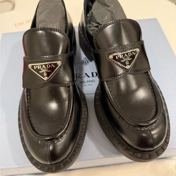Prada brushed platform loafers black leather - Picture 3 of 11